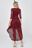 Burgundy High Low Lace Bridesmaid Dress with Sleeves