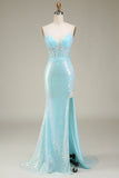 Sparkly Mermaid Sequin Prom Dress with Slit