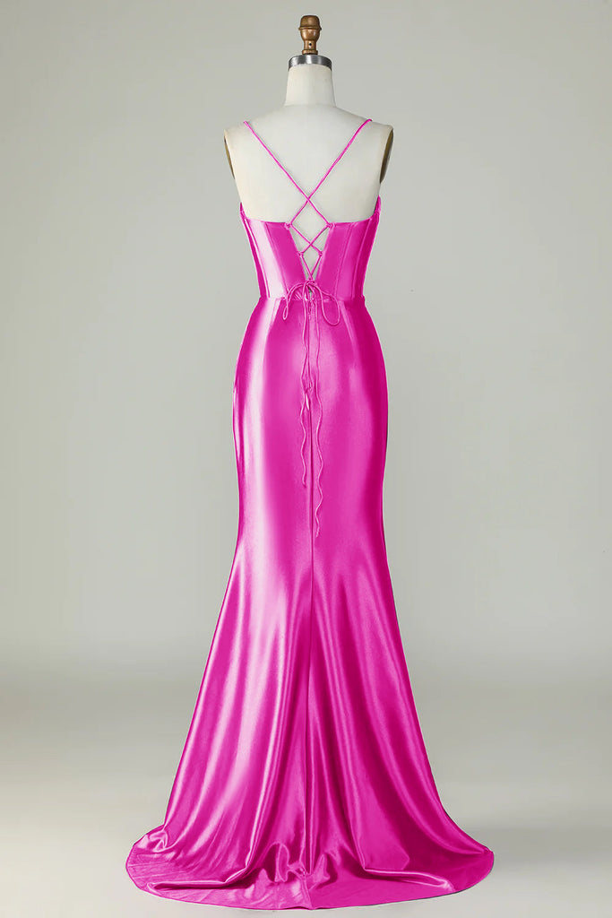 Orange - A Line Strapless Chiffon Beaded Corset Long Prom Dress With Slit main image 1