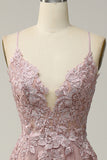 Blush Spaghetti Straps Appliques Tulle Prom Dress