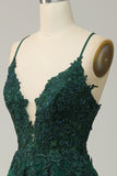 Dark Green Spaghetti Straps Appliques Tulle Prom Dress