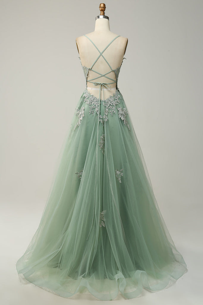 Dark Green Spaghetti Straps Ruched Prom Dresses main image 1
