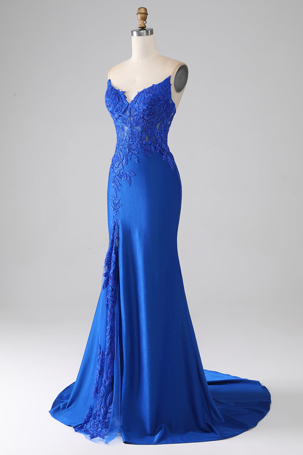 Zapakasa Women Royal Blue Prom Dress Mermaid Strapless Long Beaded Formal Dress With Appliques Zapakasa Women Royal Blue Prom Dress Mermaid Strapless Long Beaded Formal Dress With Appliques