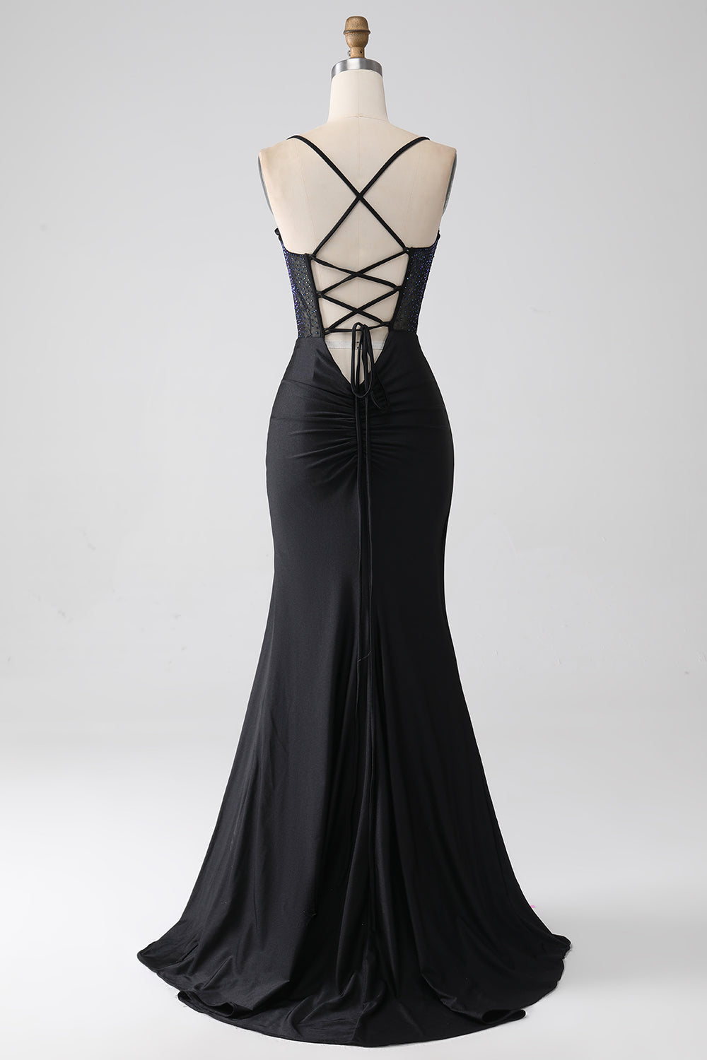 mermaid spaghetti straps corset back long prom dress Sparkly Mermaid Spaghetti Straps Sequin Pleated Corset Prom Dress with Slit S8313P - Prom Dresses
