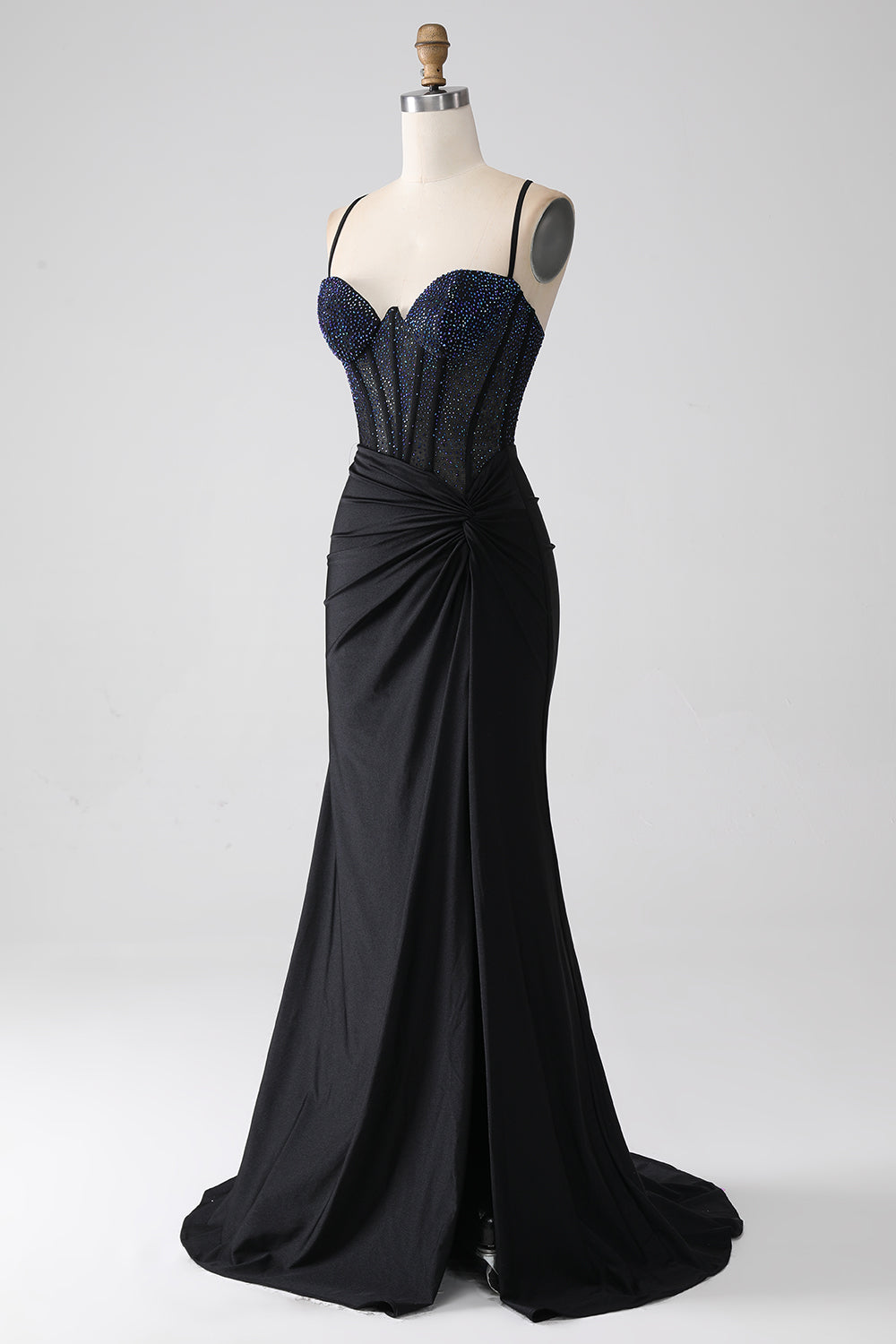 Zapaka Women Black Prom Dress Mermaid Spaghetti Straps Long Corset Evening Dress with Beading, Black / UK22 Zapaka Women Black Prom Dress Mermaid Spaghetti Straps Long Corset Evening Dress with Beading, Black / UK22