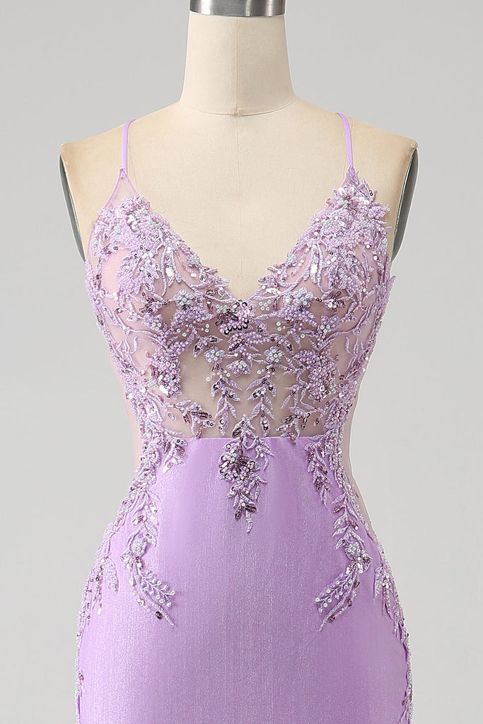 Lilac Spaghetti Straps Mermaid Long Prom Dress Evening Party Dresses main image 1