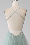 A-Line Beaded Light Green Prom Dress with Slit