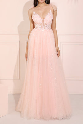 Glitter Pink Long Prom Dress