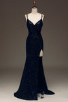 Black Long Prom Dress Sparkly Sequin Mermaid Evening Dress With Slit