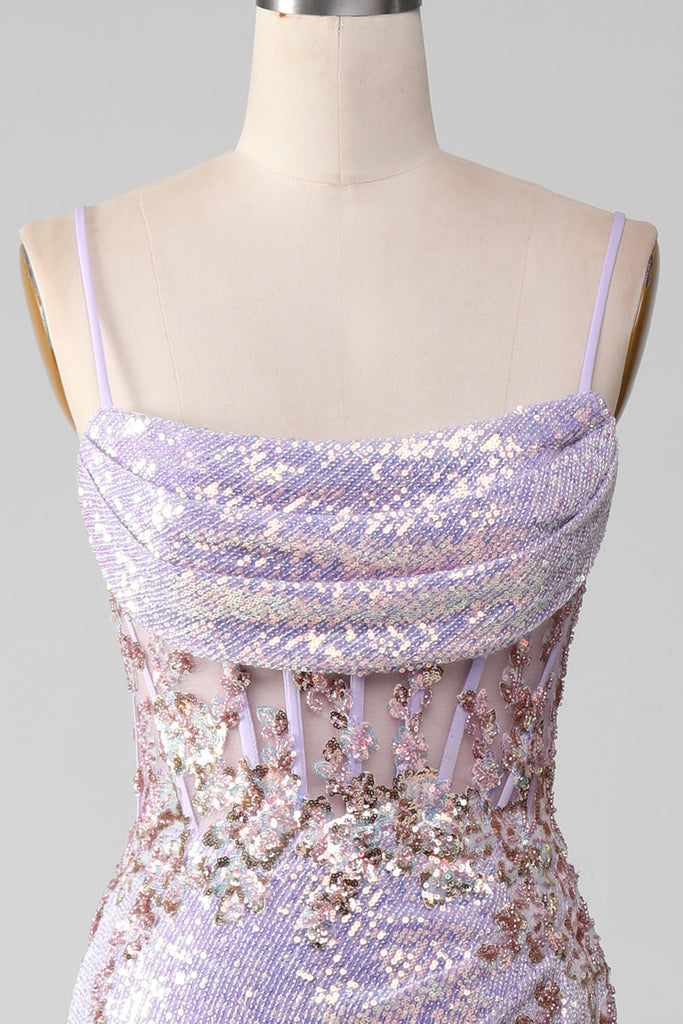 Sparkly Beaded Spaghetti Straps Mermaid Satin Prom Dresses main image 1