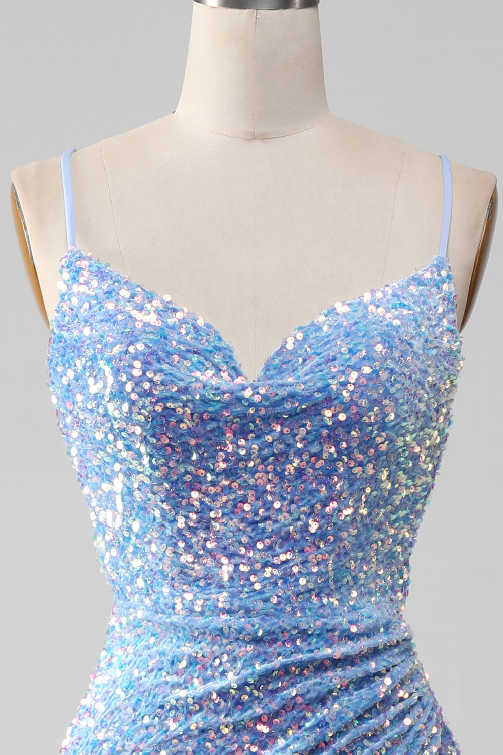Zapakasa Women Sparkly Sequins Light Blue Prom Dress with Slit Mermaid