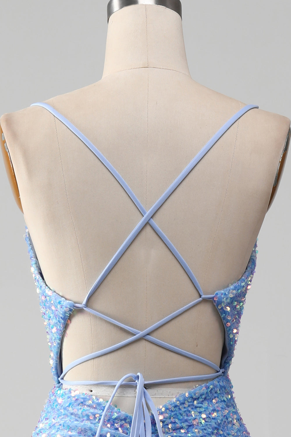 Zapakasa Women Sparkly Sequins Light Blue Prom Dress with Slit Mermaid