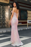 Pink Sequins Corset Prom Dress
