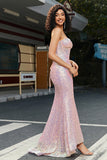 Pink Sequins Corset Prom Dress