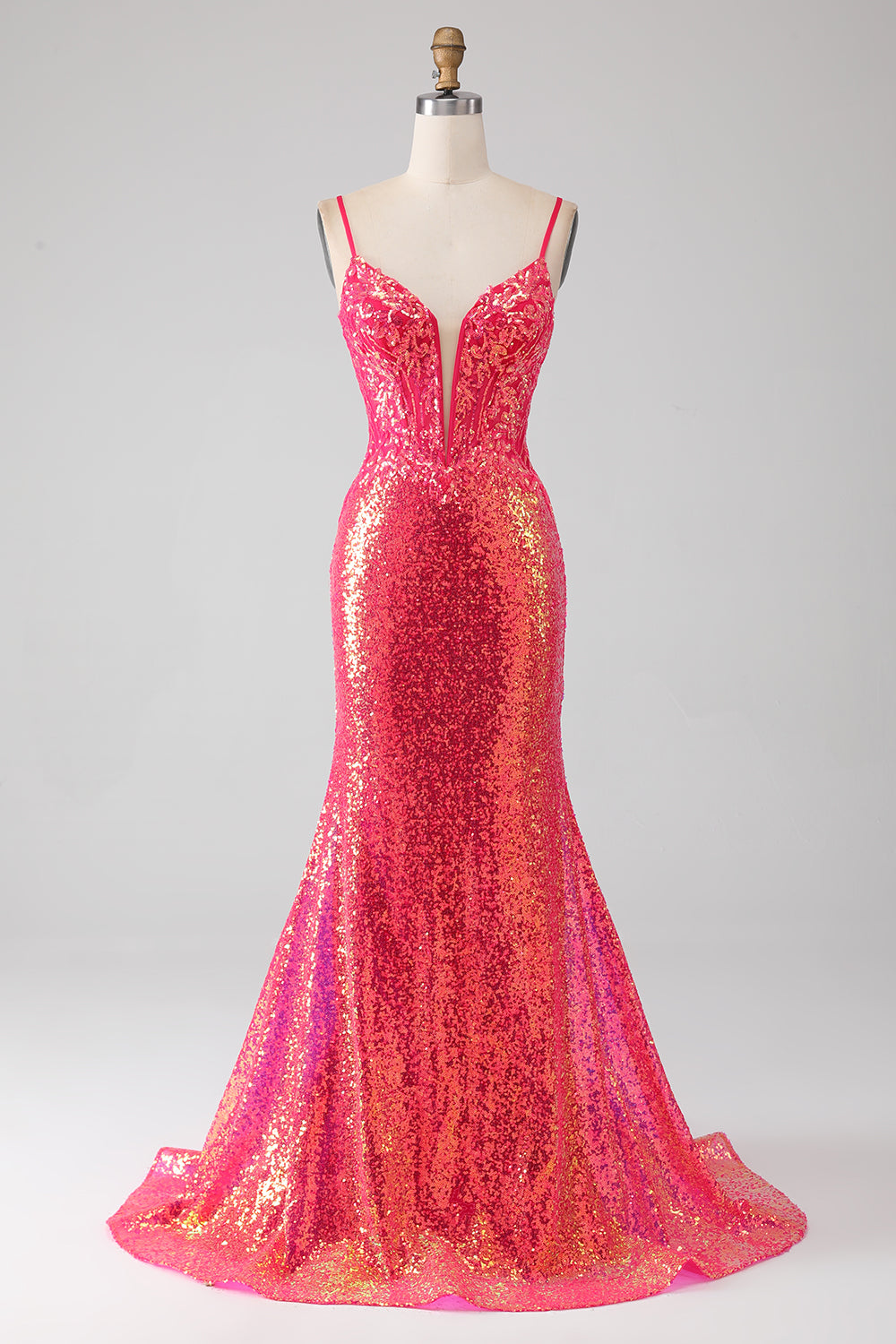 Sparkly Mermaid Fuchsia Prom Dress with Sequins