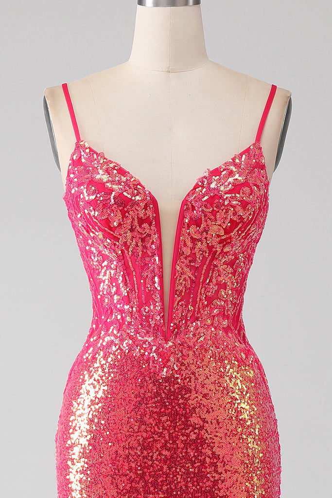 Stunning Fuchsia Straps Mermaid Prom Dress with Beads and Sequins main image 1