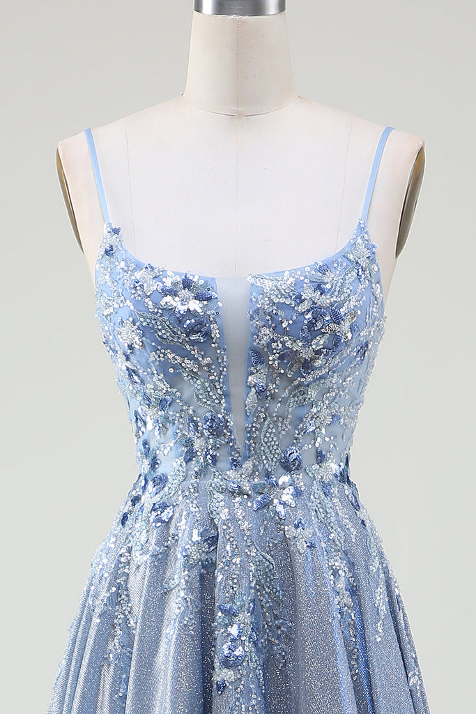 CNTNZ DRESS Glitter A Line Spaghetti Straps Sequins Applique Backless Charming Short Dress Hot Sale Homecoming Dress main image 0