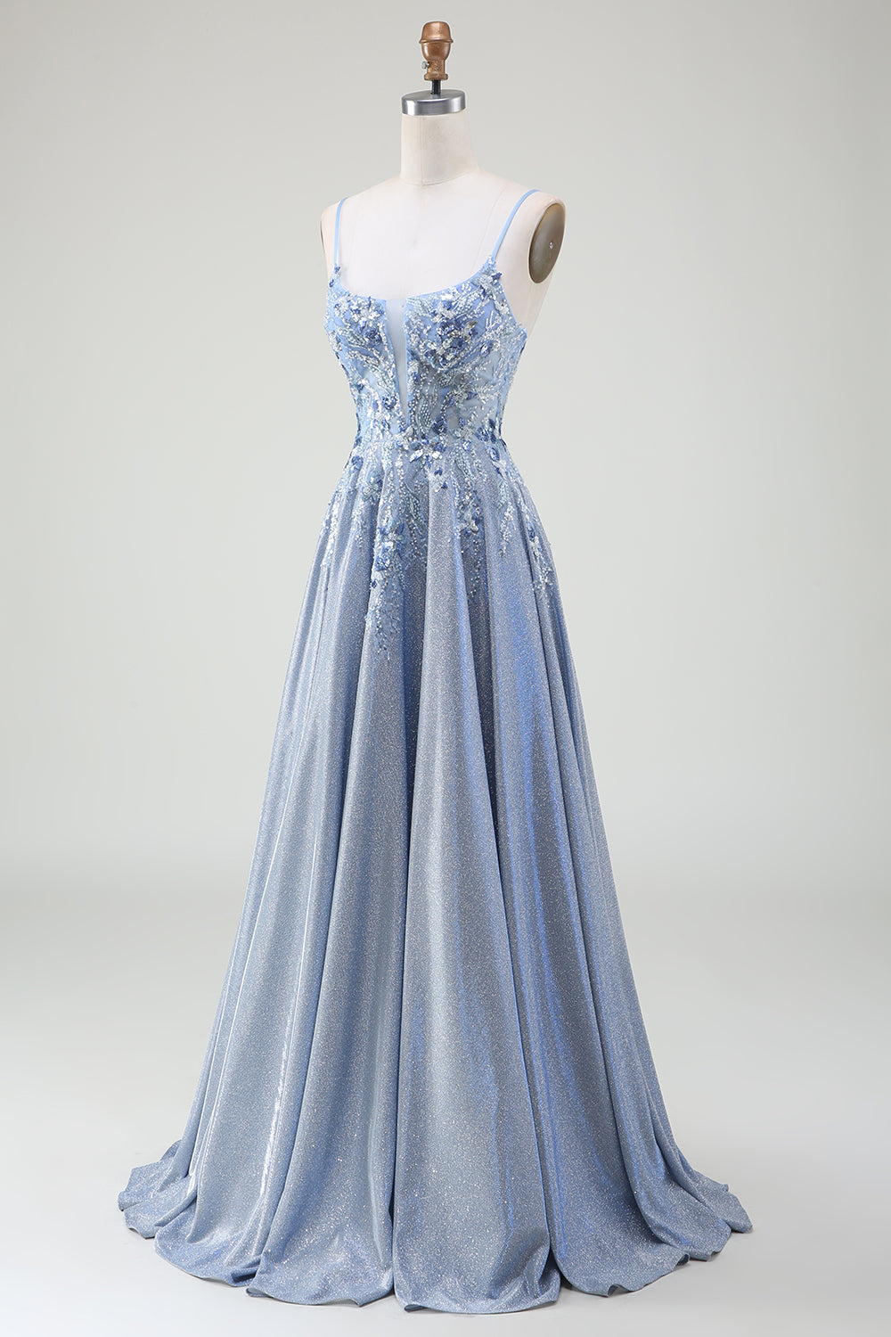 ZAPAKA Women Glitter Grey Blue Prom Dress A-Line Spaghetti Straps Sequins Evening Dress ZAPAKA Women Glitter Grey Blue Prom Dress A-Line Spaghetti Straps Sequins Evening Dress