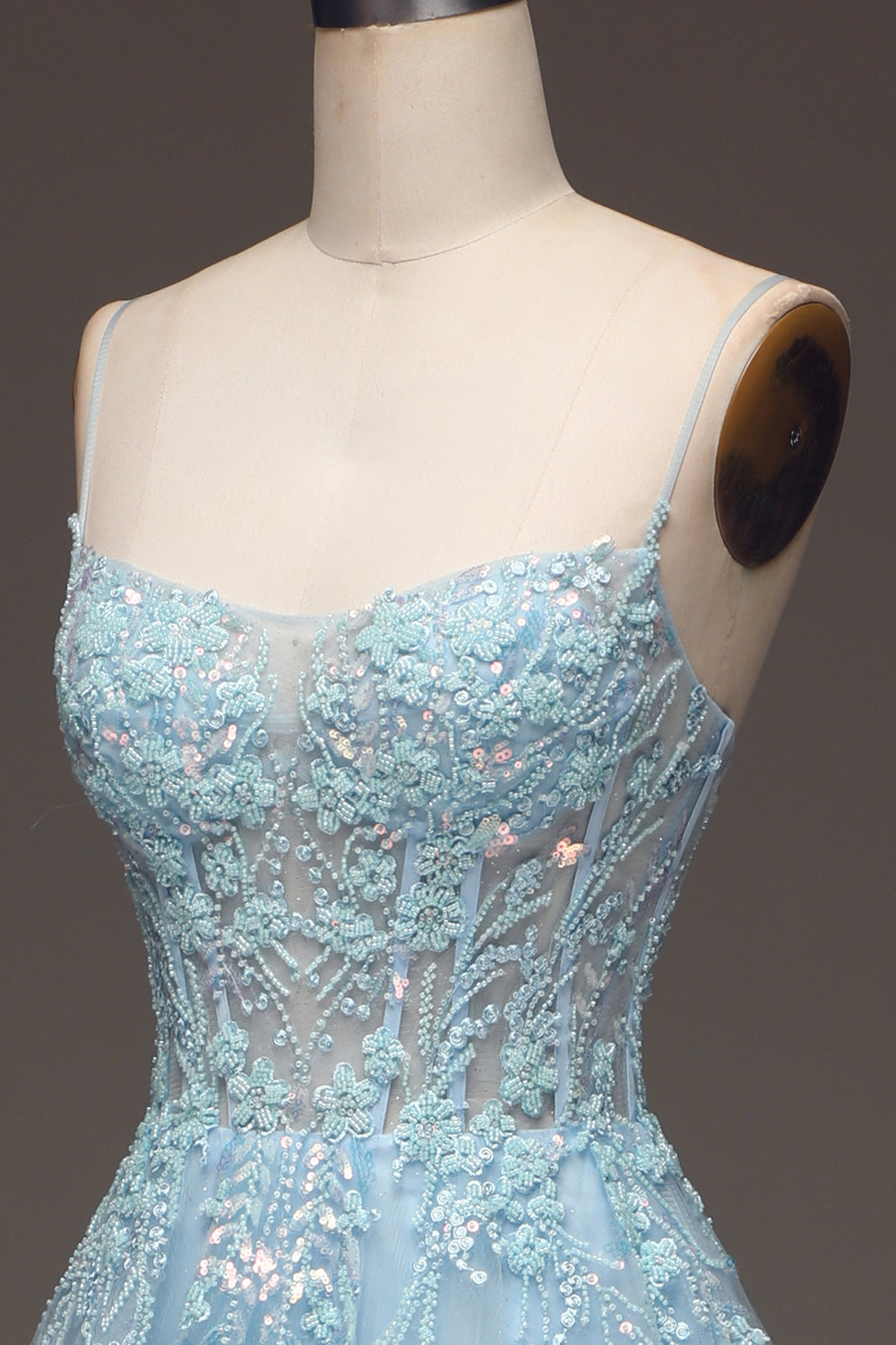 Zapakasa Women Light Blue Sequin Long Prom Dress A Line Spaghetti