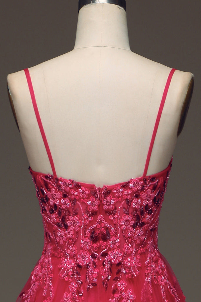 Spaghetti Straps Square Neckline Red Prom Dresses main image 1