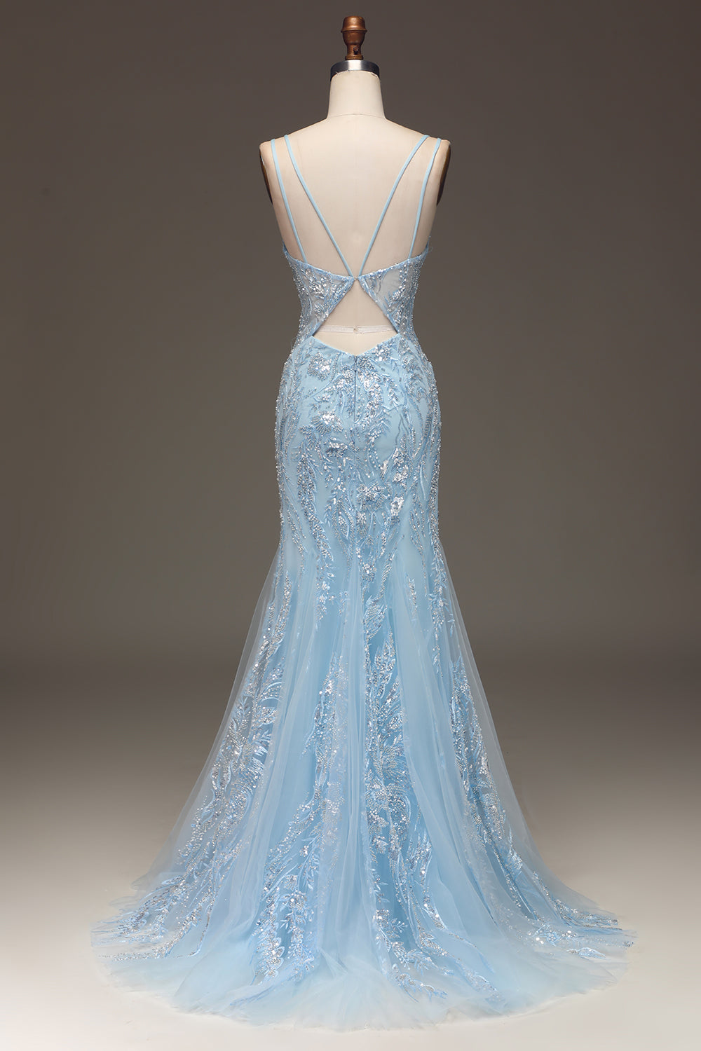 Zapakasa Women Blue Tulle Mermaid Prom Dress with Beaded Spaghetti Straps Formal Dress with Slit Zapakasa Women Blue Tulle Mermaid Prom Dress with Beaded Spaghetti Straps Formal Dress with Slit
