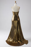 Sparkly Mermaid Golden Long Prom Dress with Slit