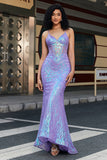 Stylish Mermaid Spaghetti Straps Purple Sequins Corset Prom Dress