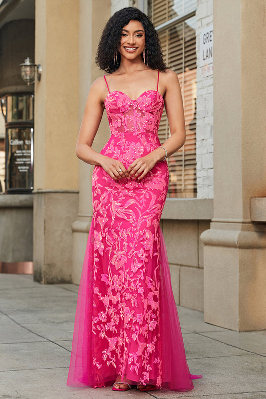 Mermaid Fuchsia Long Prom Dress with Appliques