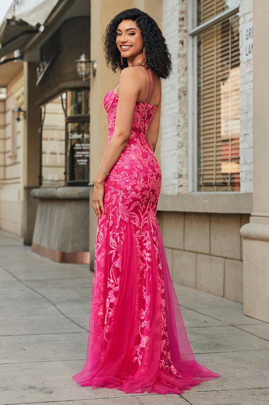 Mermaid Fuchsia Long Prom Dress with Appliques