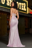 Trendy Mermaid Spaghetti Straps Blush Long Prom Dress with Beading