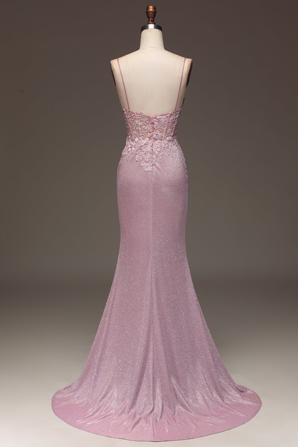 Zapakasa Women Glitter Blush Prom Dress Mermaid Spaghetti Straps Long Party Dress with Beading Zapakasa Women Glitter Blush Prom Dress Mermaid Spaghetti Straps Long Party Dress with Beading
