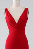 Mermaid V-Neck Red Prom Dress with Slit