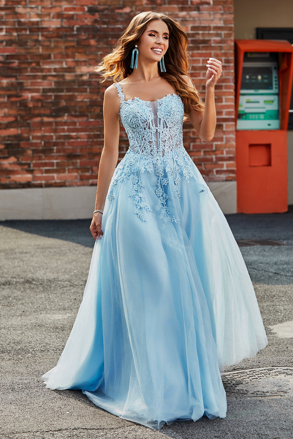Zapakasa Women Light Blue Corset Prom Dress with Appliques A-Line