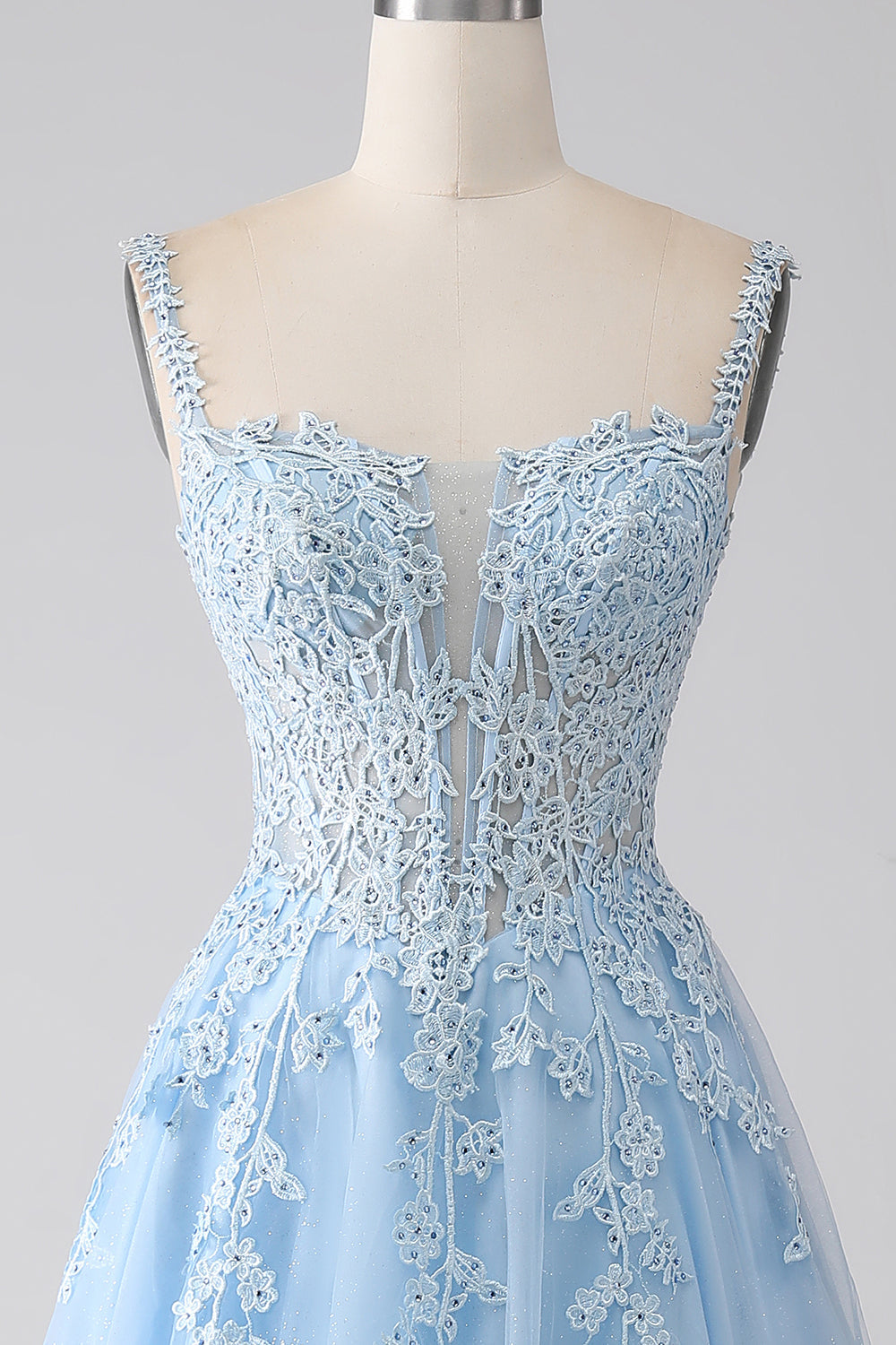 Zapakasa Women Light Blue Corset Prom Dress with Appliques A-Line