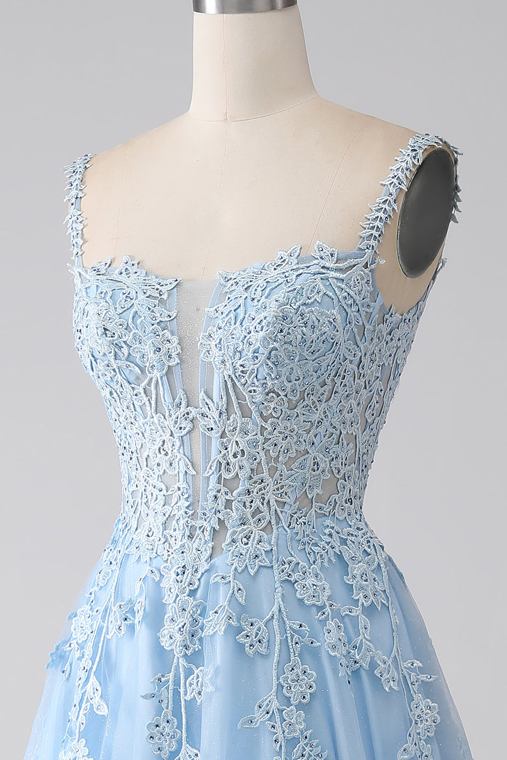 Zapakasa Women Light Blue Corset Prom Dress with Appliques A-Line