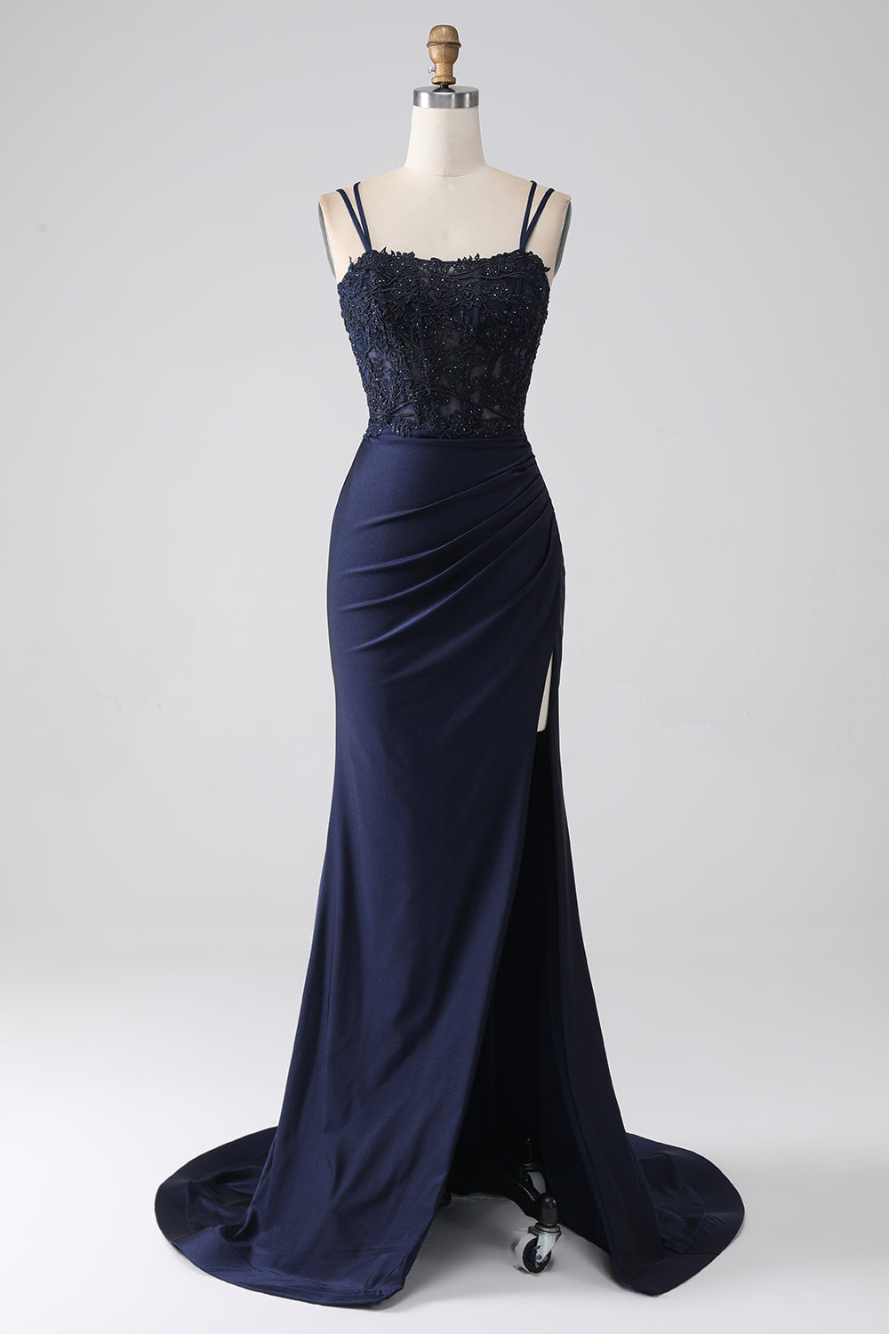 Mermaid Beaded Navy Prom Dress with Ruffles