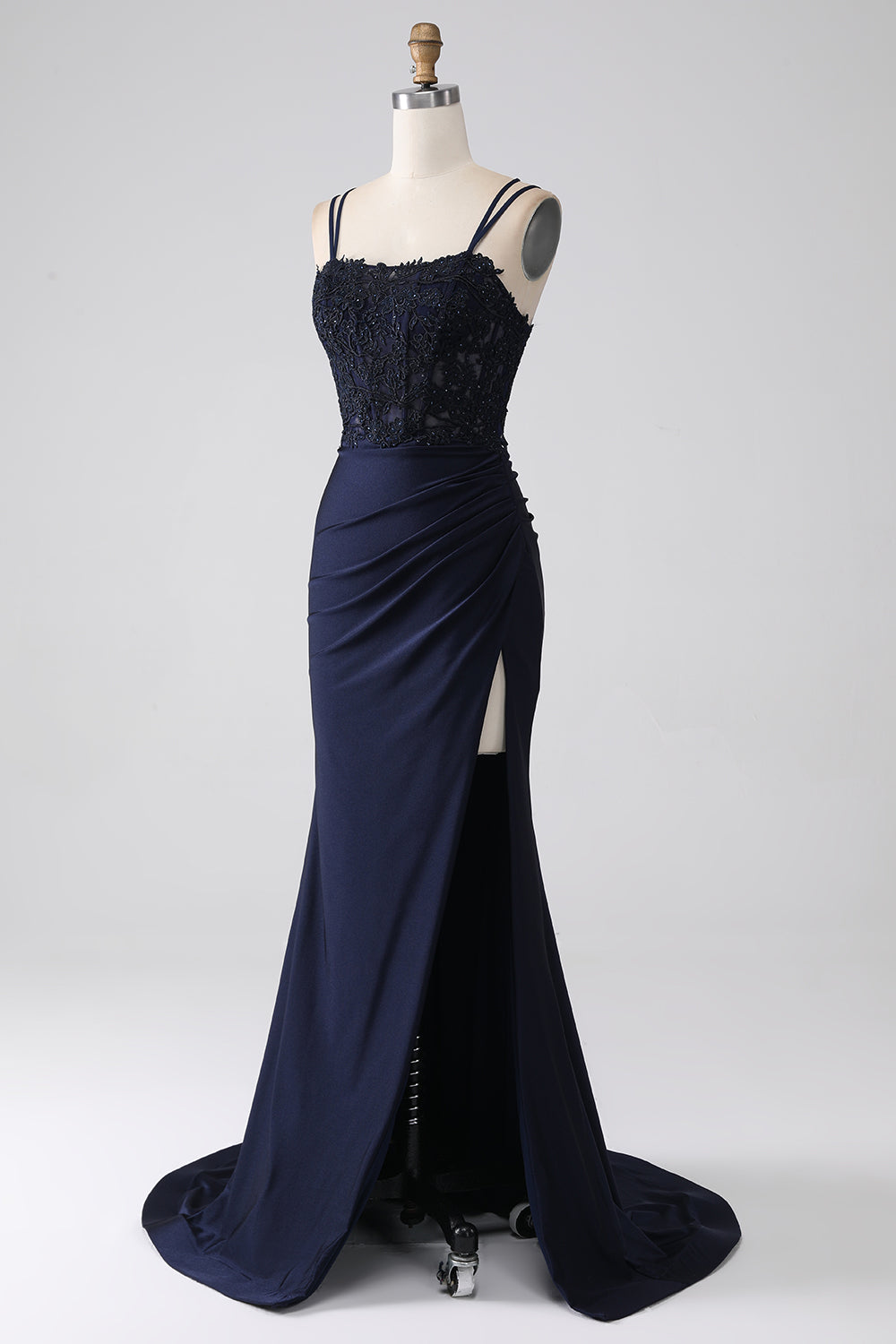 navy prom dresses mermaid Simple Navy Blue Mermaid Spaghetti Straps Evening Dresses V Neck Long Prom Dresses