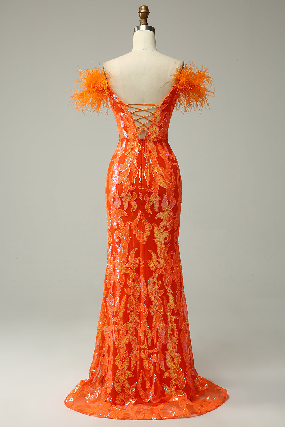 Zapakasa Women Orange Long Prom Dress with Feathers Mermaid Off the Shoulder Formal Party Dress Zapakasa Women Orange Long Prom Dress with Feathers Mermaid Off the Shoulder Formal Party Dress