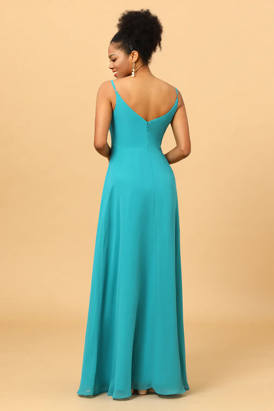 Spaghetti Straps Chiffon Jade Bridesmaid Dress