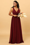 A-Line Chiffon V-Neck Burgundy Bridesmaid Dress