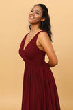 A-Line Chiffon V-Neck Burgundy Bridesmaid Dress