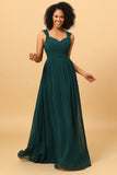 Chiffon Green Sleeveless Bridesmaid Dress with Ruffles