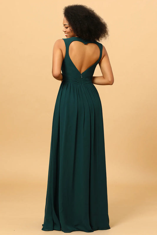 Chiffon Green Sleeveless Bridesmaid Dress with Ruffles