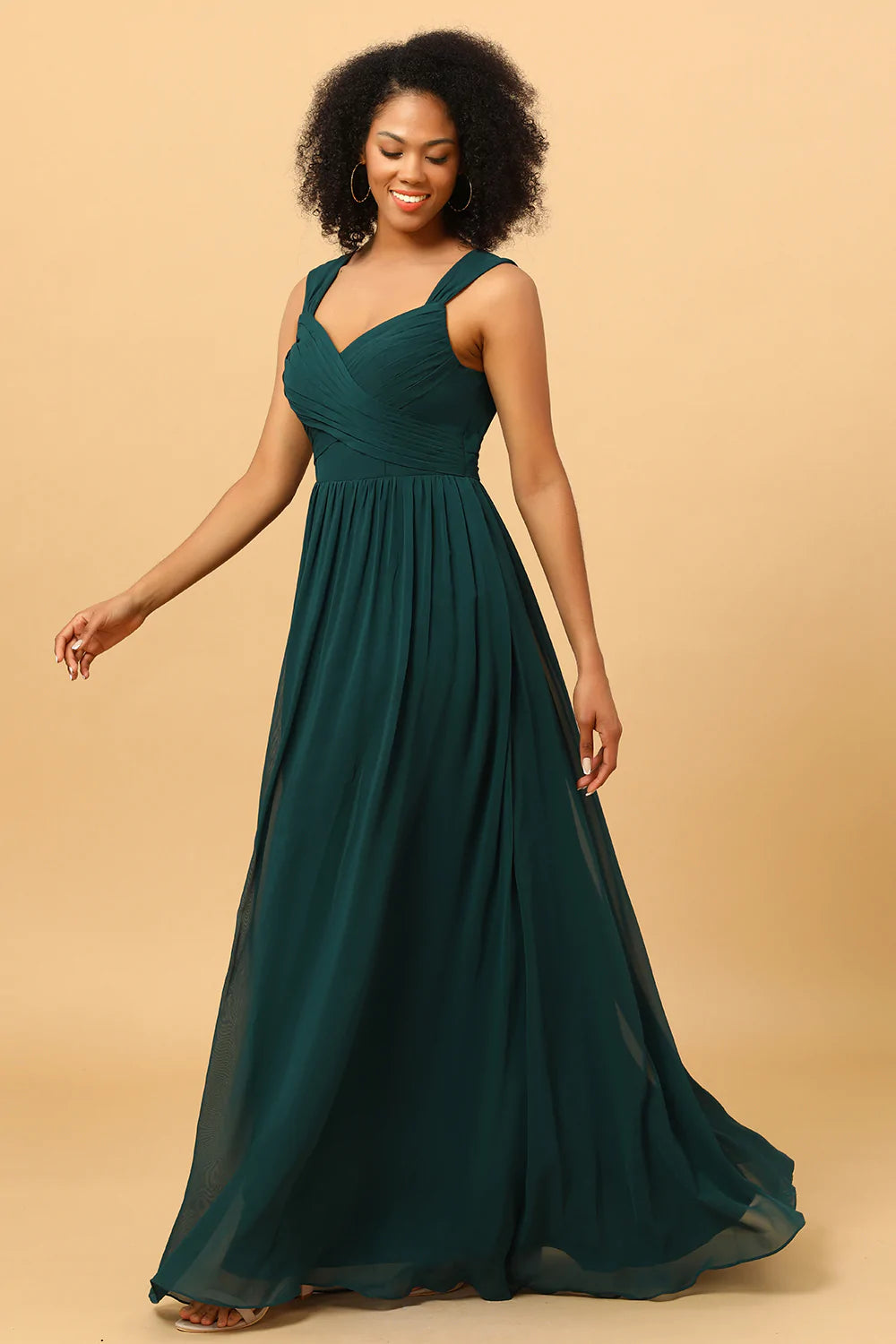 Chiffon Green Sleeveless Bridesmaid Dress with Ruffles