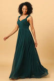 Chiffon Green Sleeveless Bridesmaid Dress with Ruffles