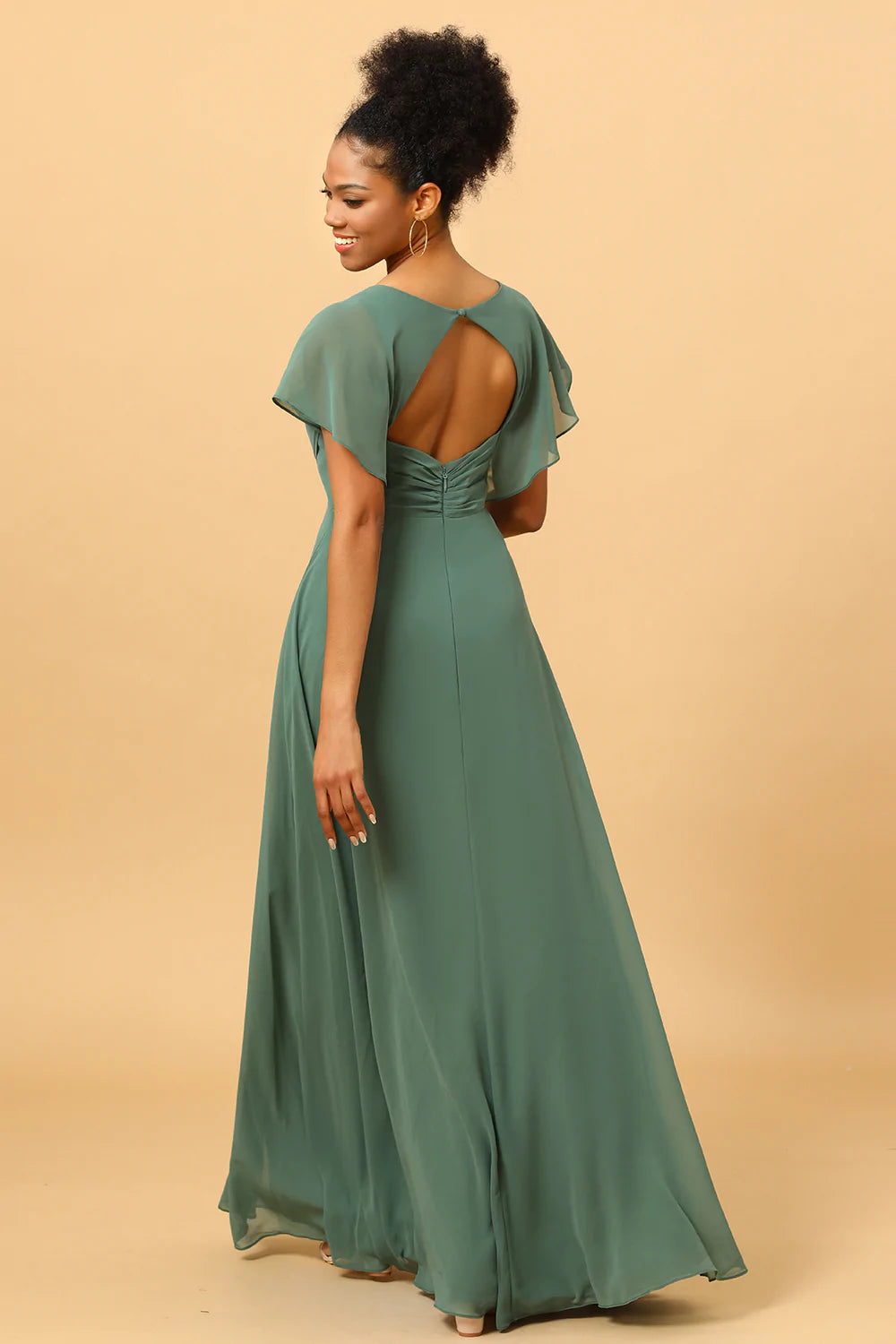 Chiffon A-Line Green Bridesmaid Dress with Slit