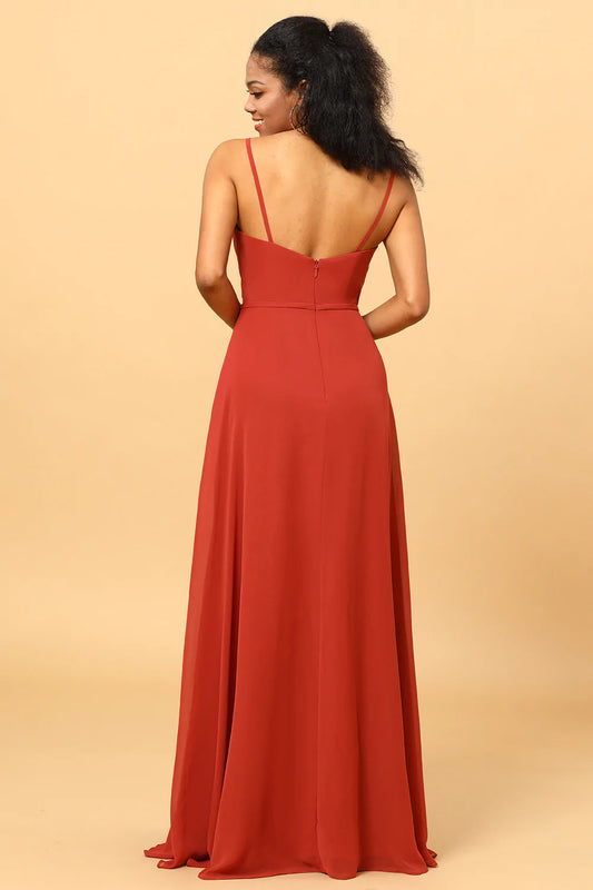 Spaghetti Straps Chiffon A-Line Bridesmaid Dress with Slit