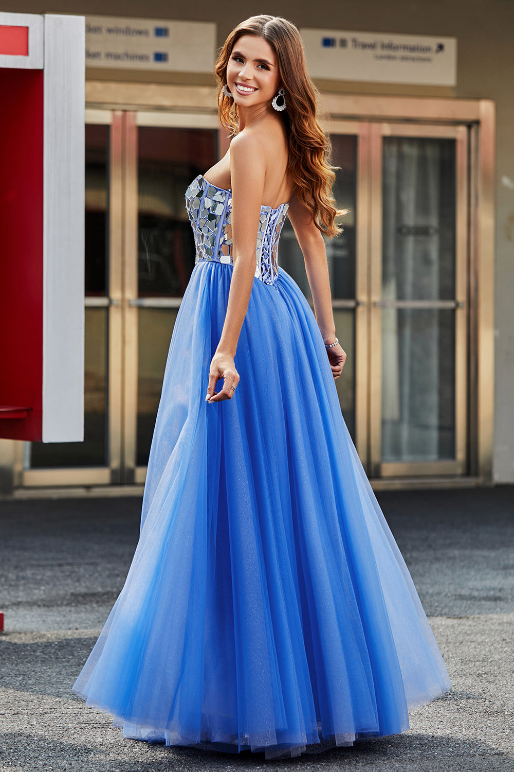 Zapaka Women Royal Blue Prom Dress A-Line Sweetheart Broken Mirrors Strapless Corset Long Evening Dress, Royal Blue / US16 Zapaka Women Royal Blue Prom Dress A-Line Sweetheart Broken Mirrors Strapless Corset Long Evening Dress, Royal Blue / US16
