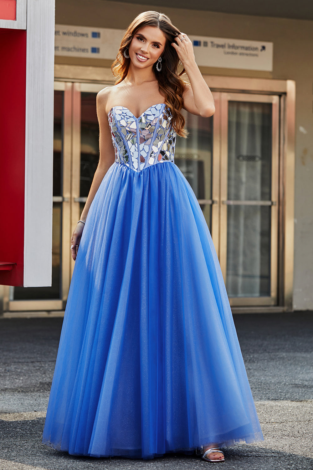Zapakasa Women Royal Blue Prom Dress A-Line Sweetheart Broken Mirrors Strapless Corset Long Evening Dress Zapakasa Women Royal Blue Prom Dress A-Line Sweetheart Broken Mirrors Strapless Corset Long Evening Dress