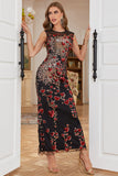 Sheath Round Neck Dark Green Love Heart Beaded Long Party Dress